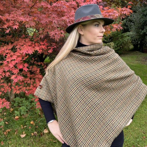 forest-dogtooth-tweed-poncho-cape-rose-and-bows