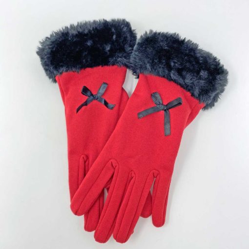 fluffy red gloves