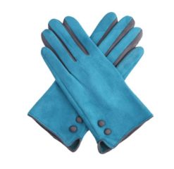 turquoise grey button glove