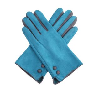 turquoise grey button glove