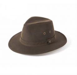 Brown waxed fedora hat