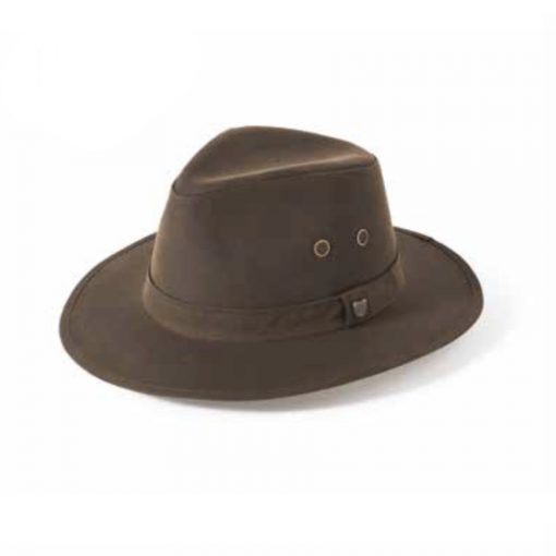 Brown waxed fedora hat